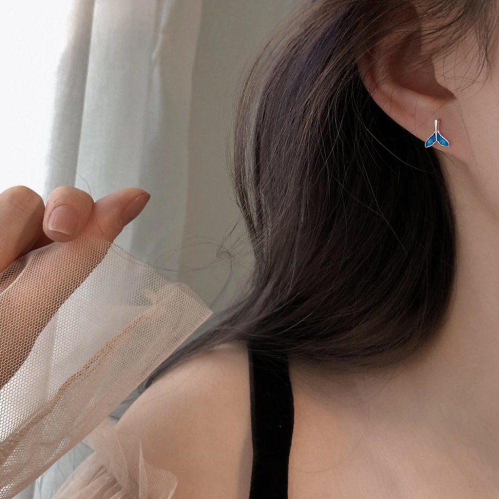 Mermaid Tail Cute Blue Stud Earrings